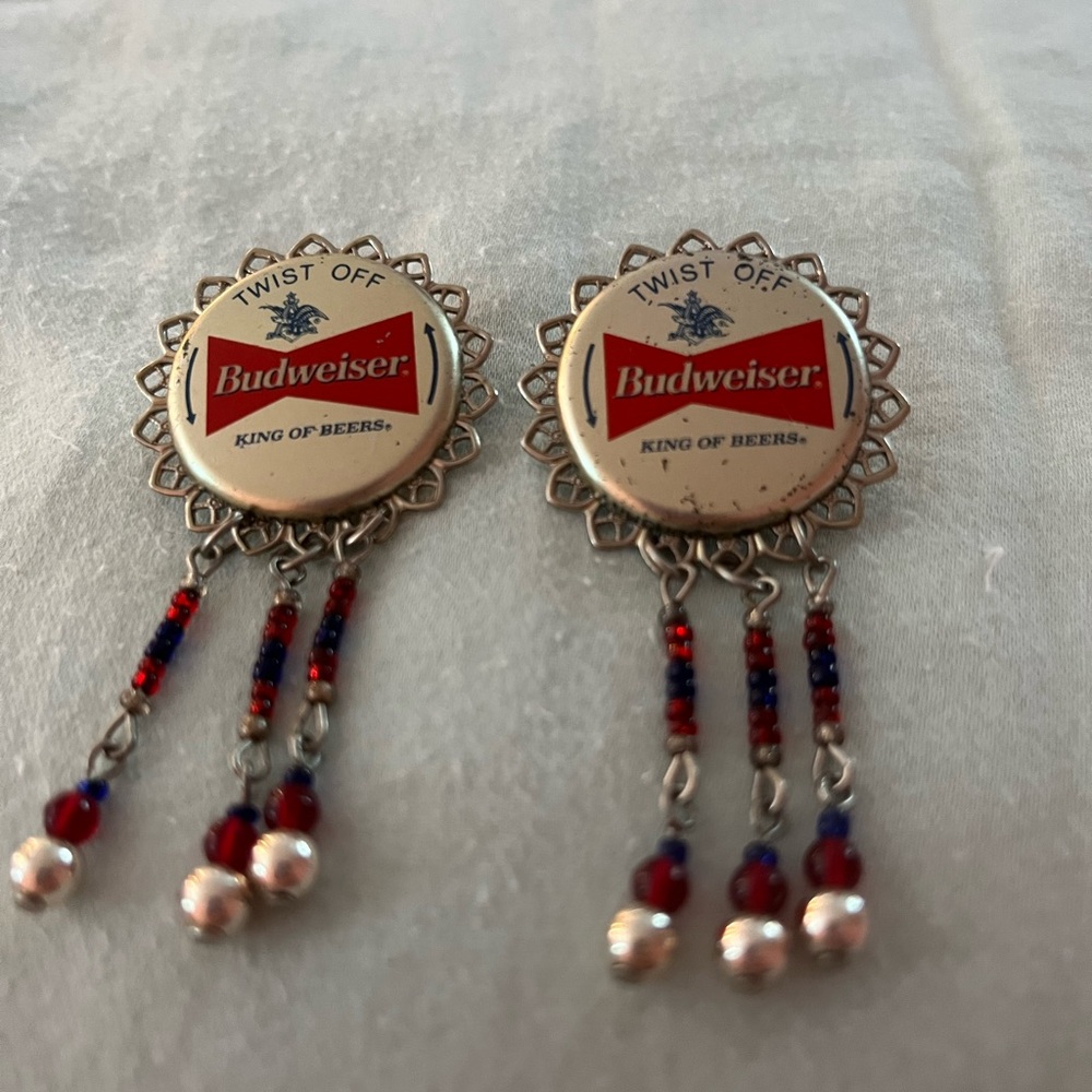 Budweiser Red and Silver Cap Earrings